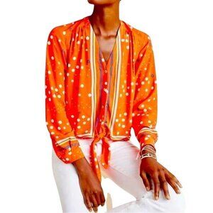 Anthropologie Maeve Elan Scarf Orange Polka Dot Long-Sleeve Button-Down Blouse 2